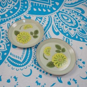 Vintage Dining - 2 Vintage 70s Dessert Plates Green Yellow Retro Vintage Dining - 2 Vintage 70s Dessert Plates Green Yellow Retro